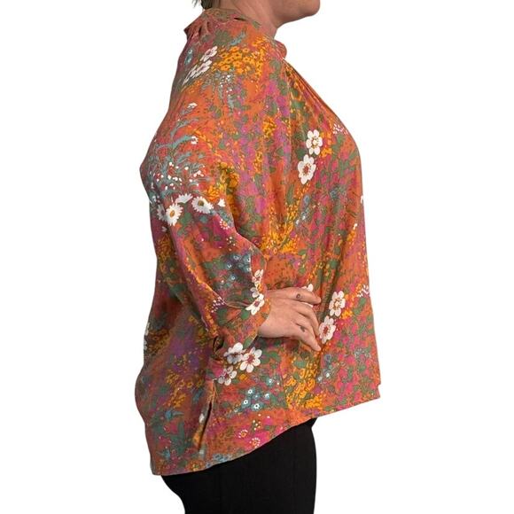 Cynthia Rowley Orange Floral Puff Sleeve Blouse – Size S – NWOT - Picture 1 of 11